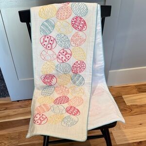 Isaac Mizrahi White Table Runner with Multicolor Pastel Egg Embroidery